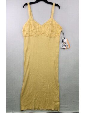 Future Collective Crochet Top Rib Slip Dress 1X Yellow Beach Coastal Boho Resort
